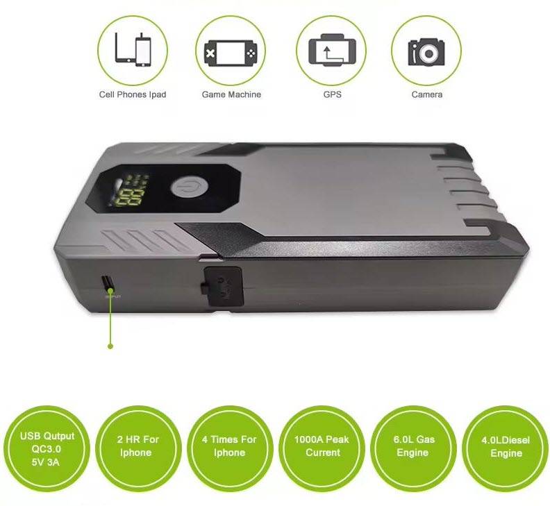 2000A 12V Car Jump Starter Power Bank