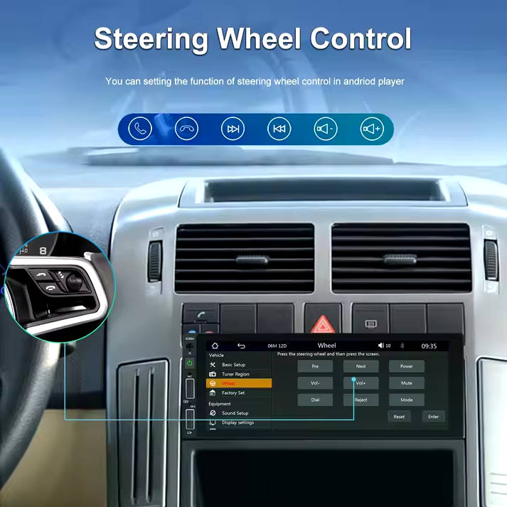 Podofo 6.86 Inch 1Din  Touch Screen Wireless Carplay Android Auto BT/USB FM AUX Rear View Cam