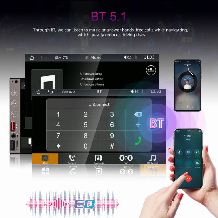 Podofo 7Inch Touch Double Din Wireless Android Auto Carplay Radio BT FM AM USB Type-C & DVR Function