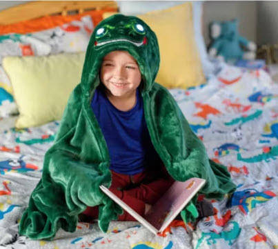 Kids Hooded Plush Blanket with LED Eyes Green