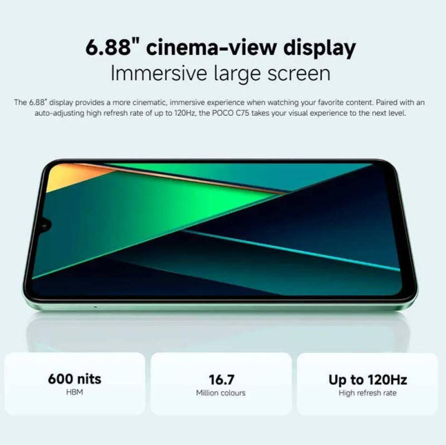 Brand New Xiaomi POCO C75  Black 8GB+256GB,  Immersive 6.88" 120Hz display, 5160mAh battery