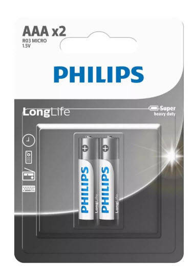 PHILIPS AAA Longlife Battery X 2 Pack