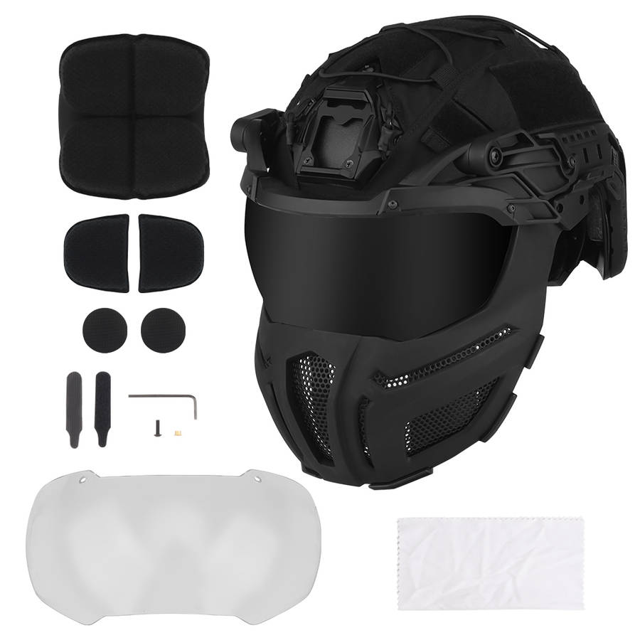 WST FPL FAST Helmet Fully Protected Version Light Weight Mask + Goggle Black