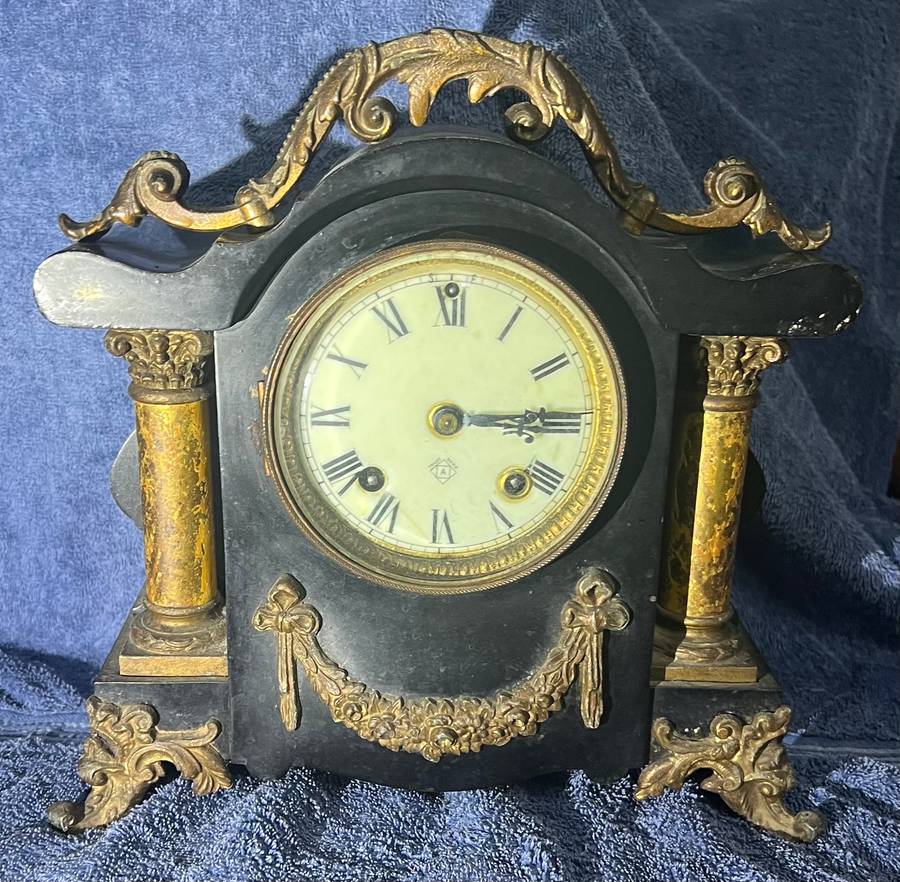 Ansonia Mantel Clock - Rare Black Marble Antique