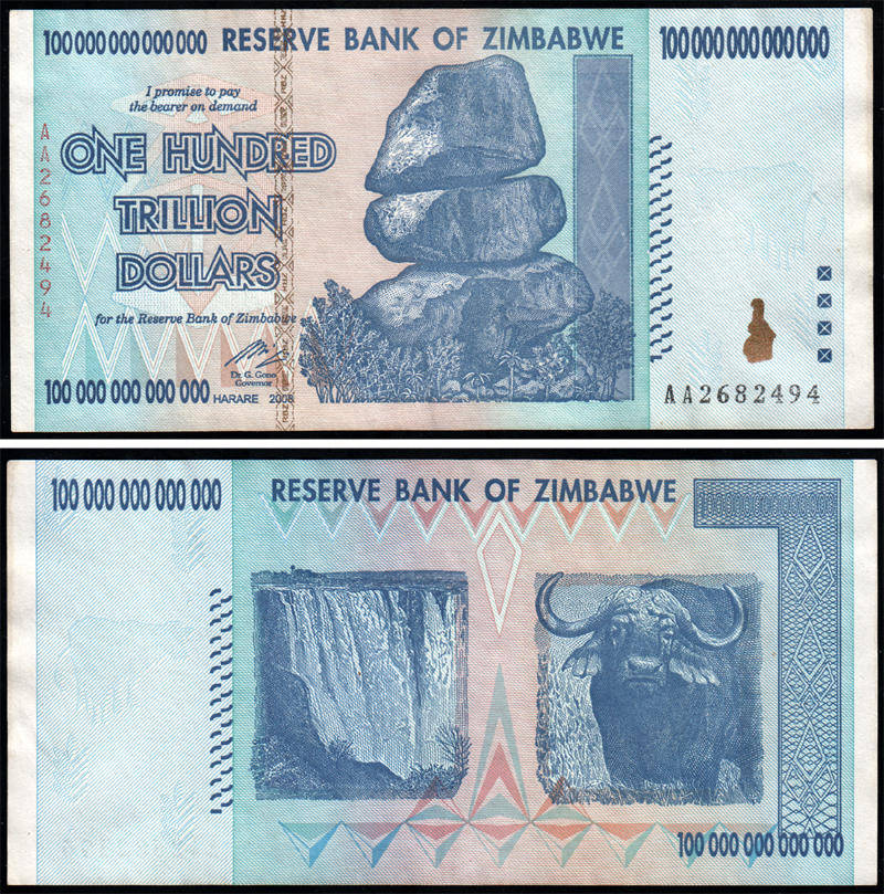 Zimbabwe 2008 100 Trillion Dollar Banknote * AU *