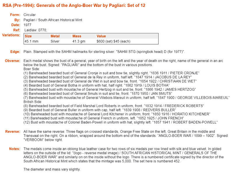 Generals of the Anglo-Boer War 1977: Silver Medal for the British General French