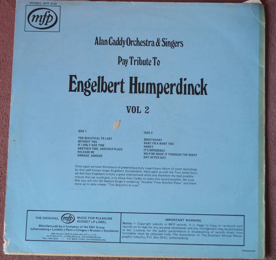Tribute to Engelbert Humperdinck Vinyl