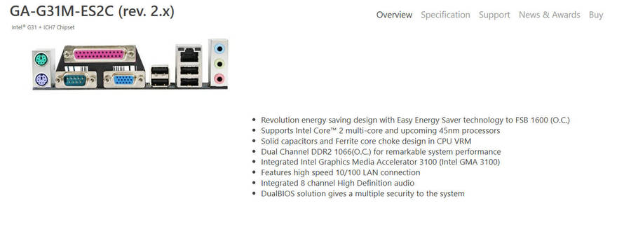 Gigabyte MB GA-G31M-ES2C (rev. 2.x) + 4GB RAM + Intel CPU Combo