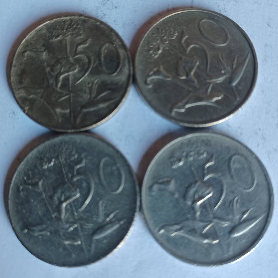 Old RSA 50 Cent Coins (1987, 1977(2), 1988)