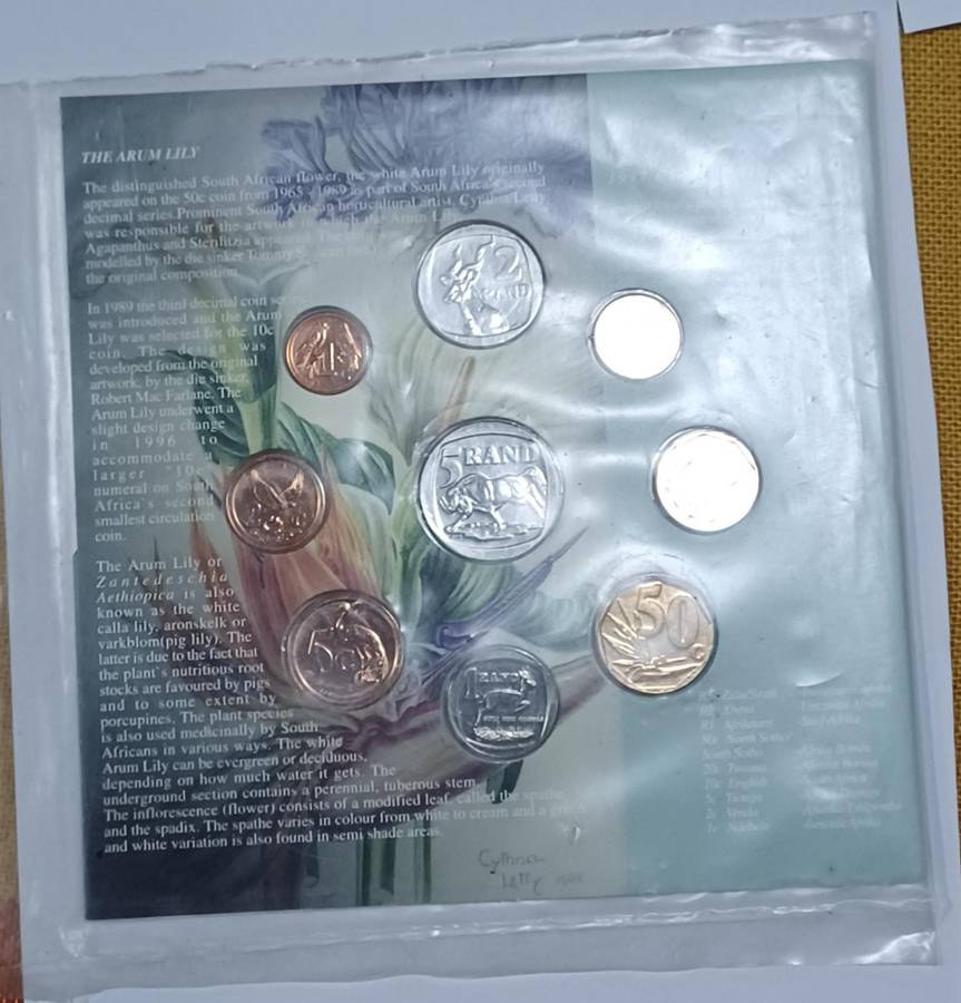 1997 UNC Set ~ South Africa ~ one cent to  5 Rand coin set -- sealed In Original Folder