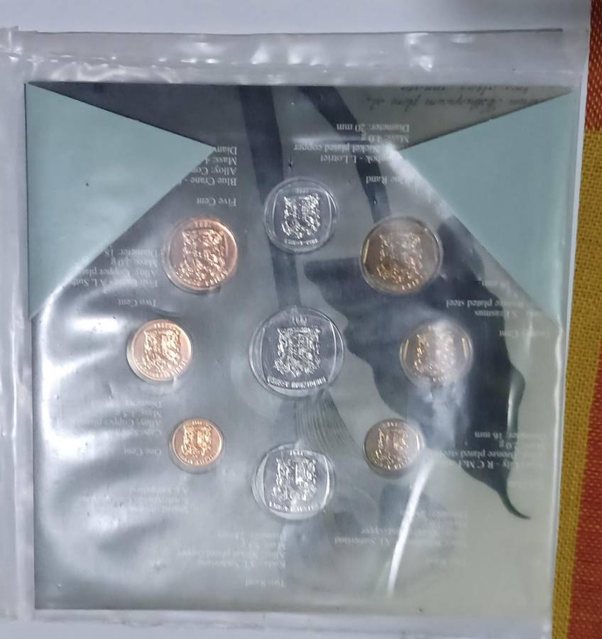 1997 UNC Set ~ South Africa ~ one cent to  5 Rand coin set -- sealed In Original Folder