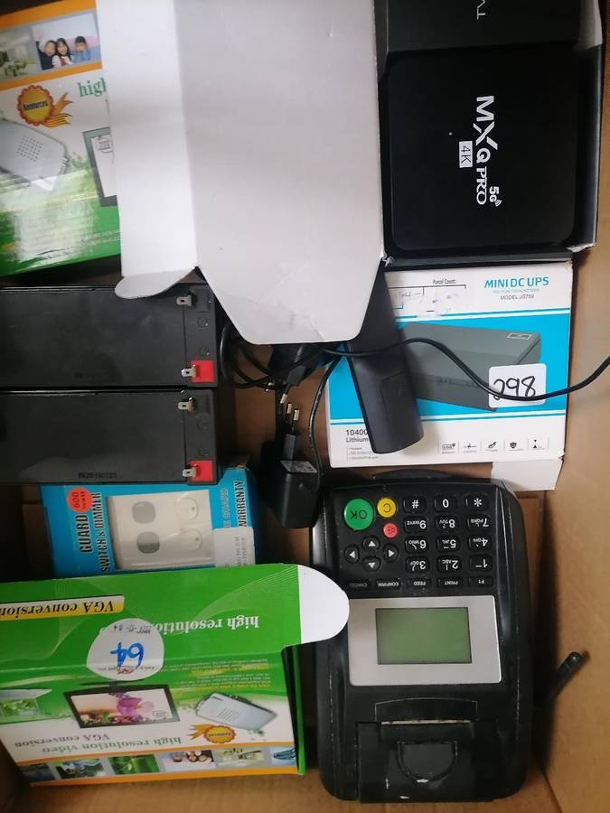 *LOT OF electronics*smart tv box,ups batteries,vga converters,ups,dimmer switch etc*sold as is