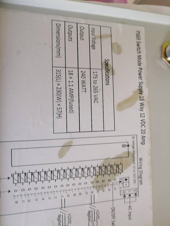 Power Supply CCTV 18 Way 12VDC 20 Amp PS69