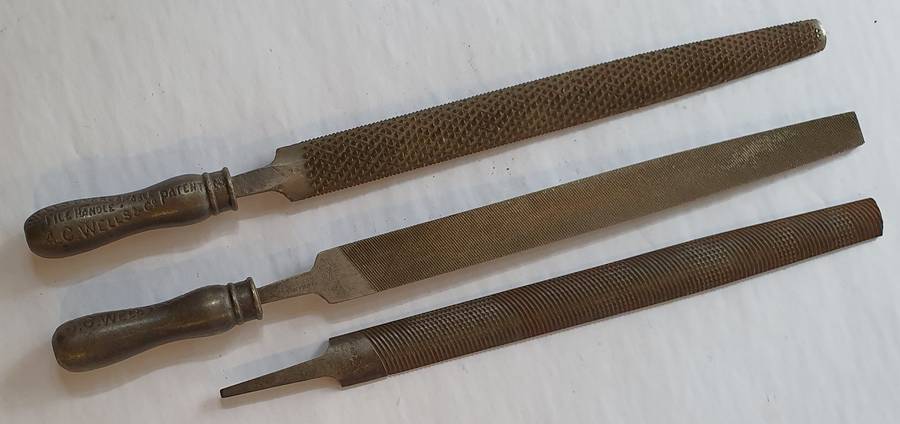 REDUCED: Set of 3 Antique Large Files, 2 With Unique Handles  Rare Famous Brands