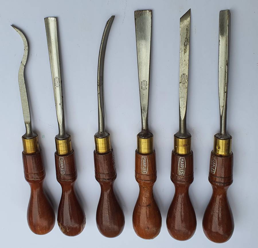Vintage Set Of 6 Marples Carving Chisels / Tools  Original Box & Impeccable Condition