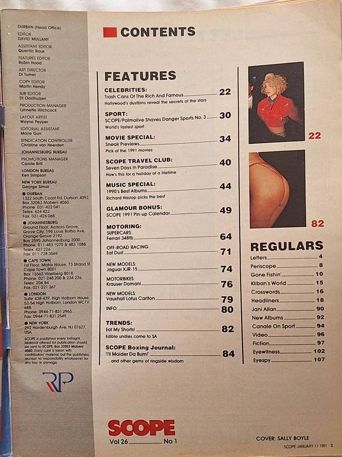 Scope Vol 26 No. 1 Jan 1991 Cover: Sally Boyle 1991 Calendar with a pin-up for each month