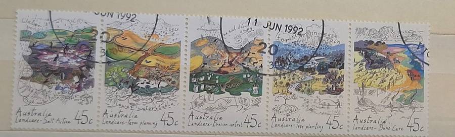 Australia 1992 Landcare 1 Strip of 5 Cancelled Hinged stamps