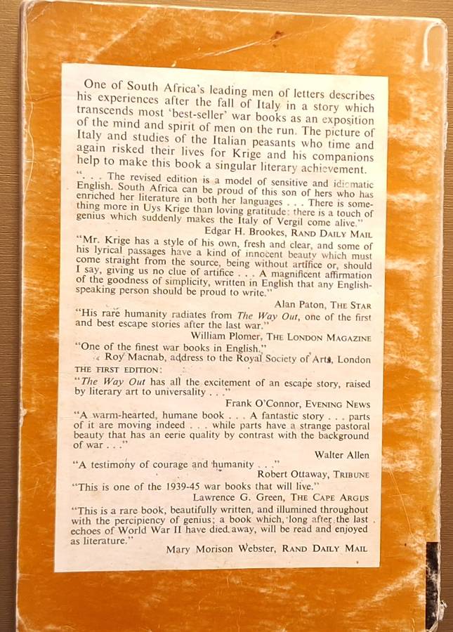 The Way Out by Uys Krige Paperback Revised Edition 1966 Reprint Vincenzo Petrella signature