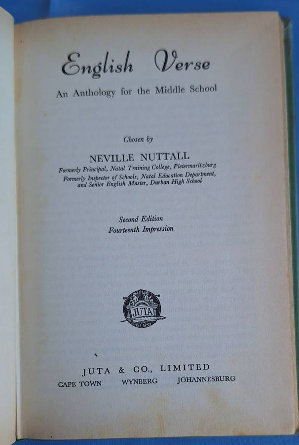 English Verse: An Anthology for the Middle School Chosen by Neville Nuttall Hardcover