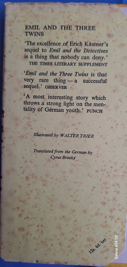 Emil and the Three Twins by Erich Kastner Transl: Cyrus Brooks Hardcover 1958 Reissue