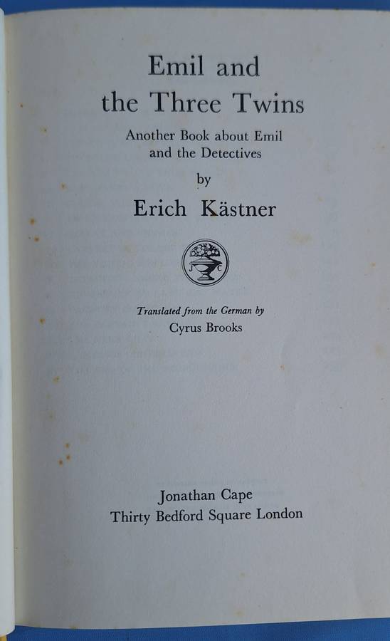 Emil and the Three Twins by Erich Kastner Transl: Cyrus Brooks Hardcover 1958 Reissue