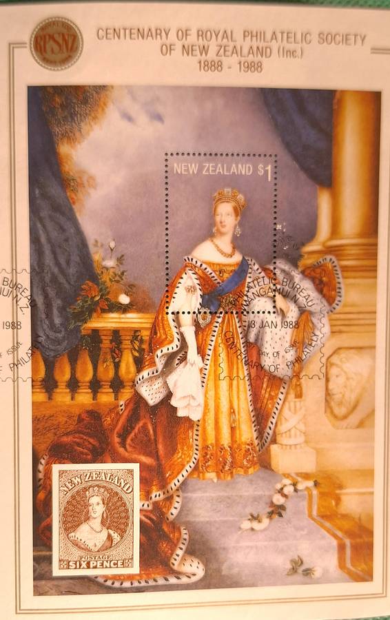 New Zealand 1988 Royal Philatelic Society Centenary 1 Cancelled Hinged Miniature Sheet