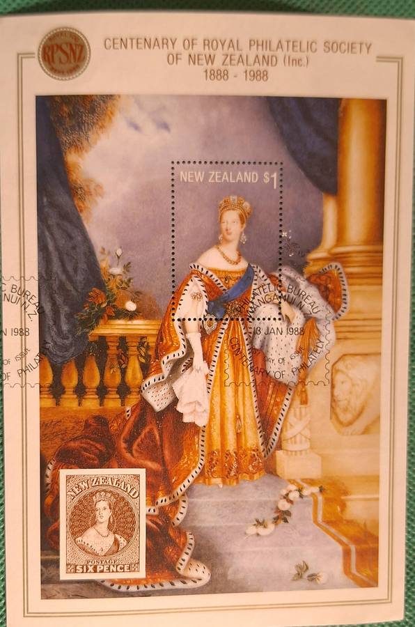 New Zealand 1988 Royal Philatelic Society Centenary 1 Cancelled Hinged Miniature Sheet