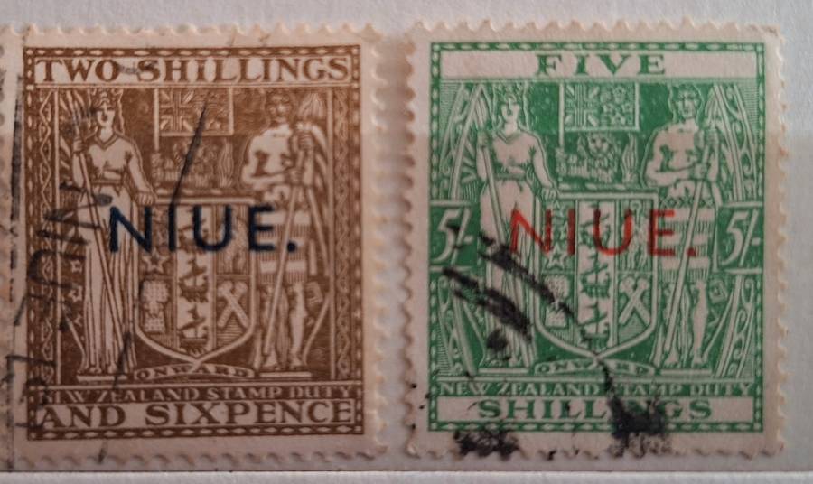 New Zealand 1941 Arms Overprint NIUE 2/6 and 5/- 2 Used stamps