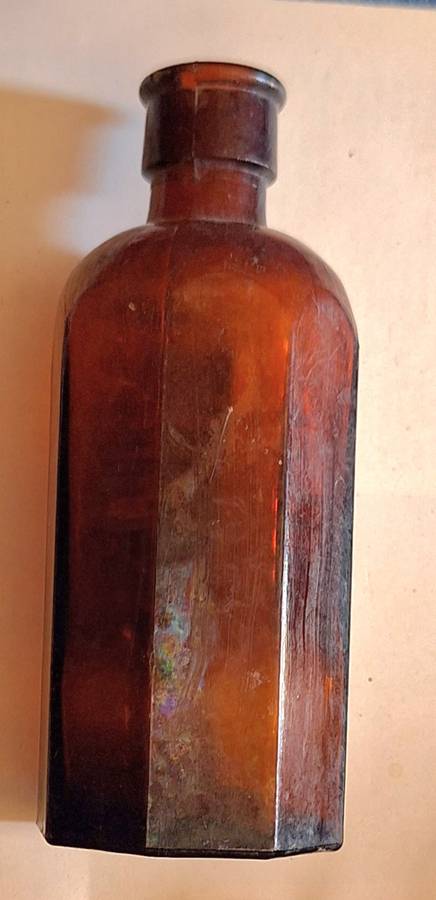 Vintage Small Octagonal Brown Glass Milton Bottle
