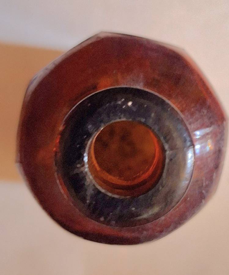 Vintage Small Octagonal Brown Glass Milton Bottle