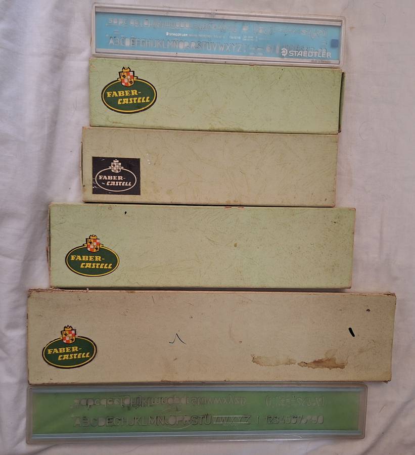 5 Faber-Castell and 1 Staedtler Boxed Sets Stencils of Various Sizes