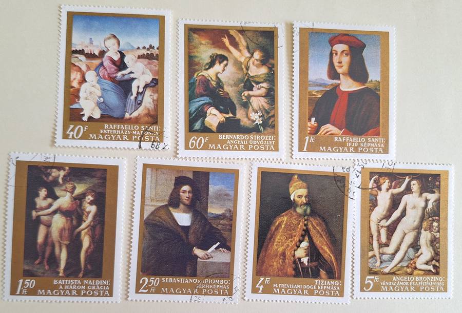 Hungary 1968 Italian Masters Painting Set of 7 Cancelled Hinged stamps