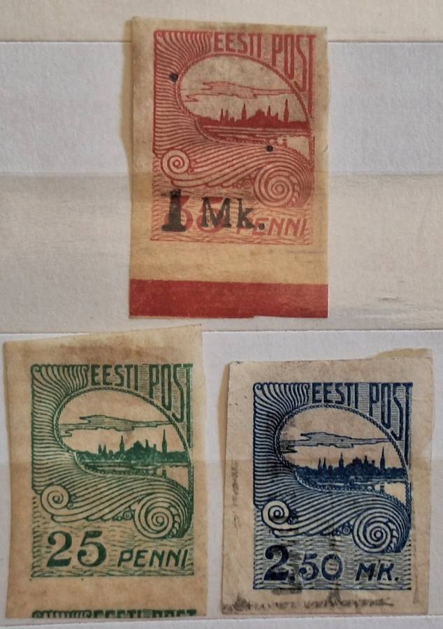 Estonia 1920 Tallinna 3 Unused Imperforate stamps