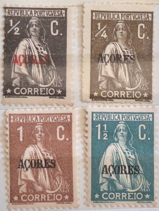 Portugal 1912-21 The Ceres series overprinted Azores 4 Unused Hinged stamps