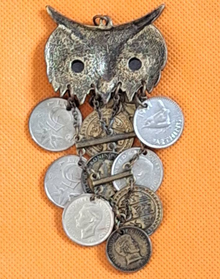 Metal Owl Charm with 10 Coin Body