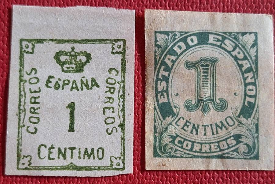 Spain 1920 Crown and Numeral and 1933 Numeral 2 Unused Hinged Imperforate stamps