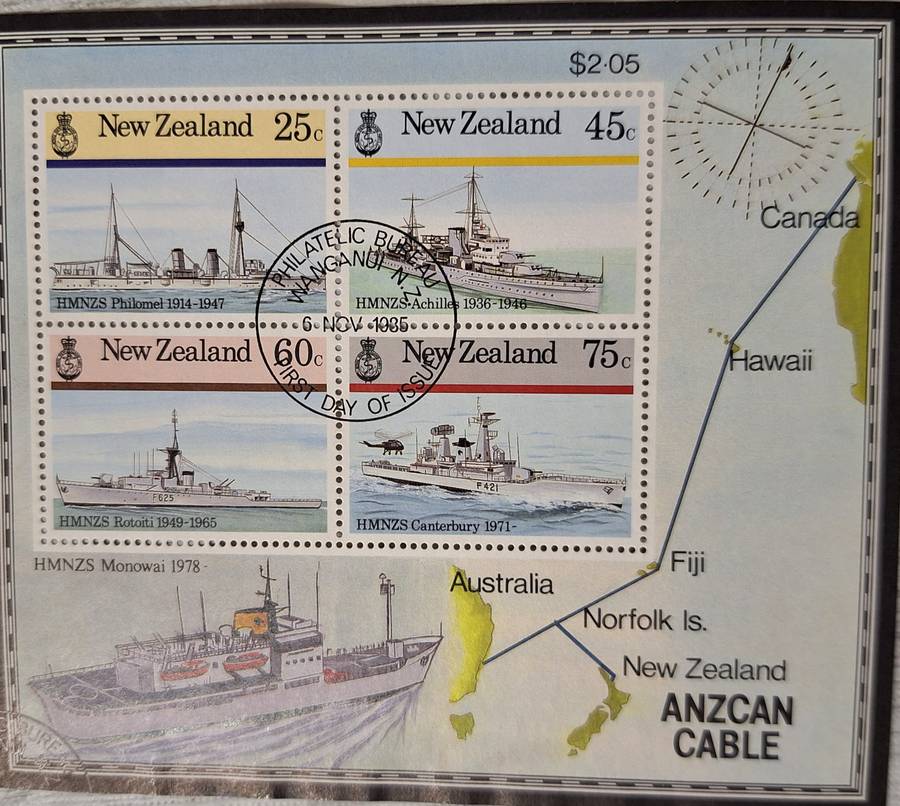 New Zealand 1985 Anzac Cable Cancelled Hinged Miniature Sheet