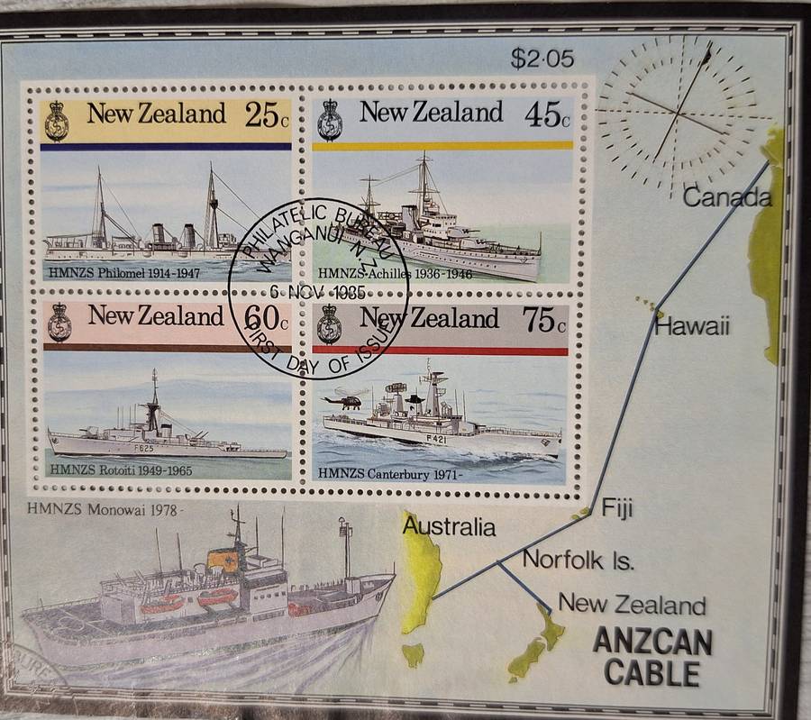 New Zealand 1985 Anzac Cable Cancelled Hinged Miniature Sheet