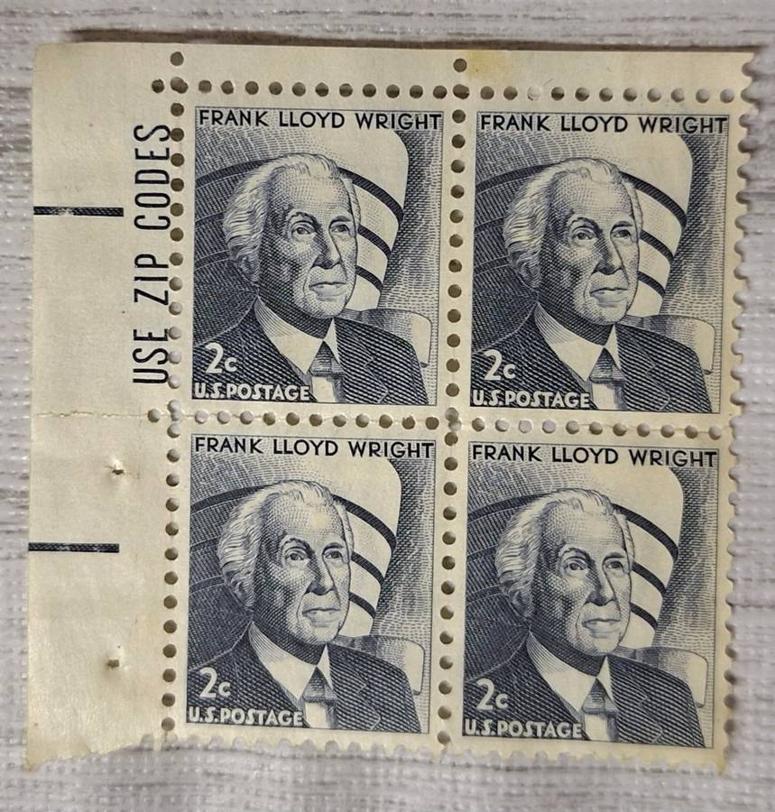 USA 1965 Frank Lloyd Wright 2-cent Block of 4 Mint stamps