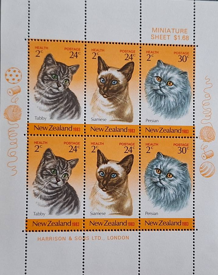 New Zealand 1983 Health Issue Cats Mint Miniature Sheet