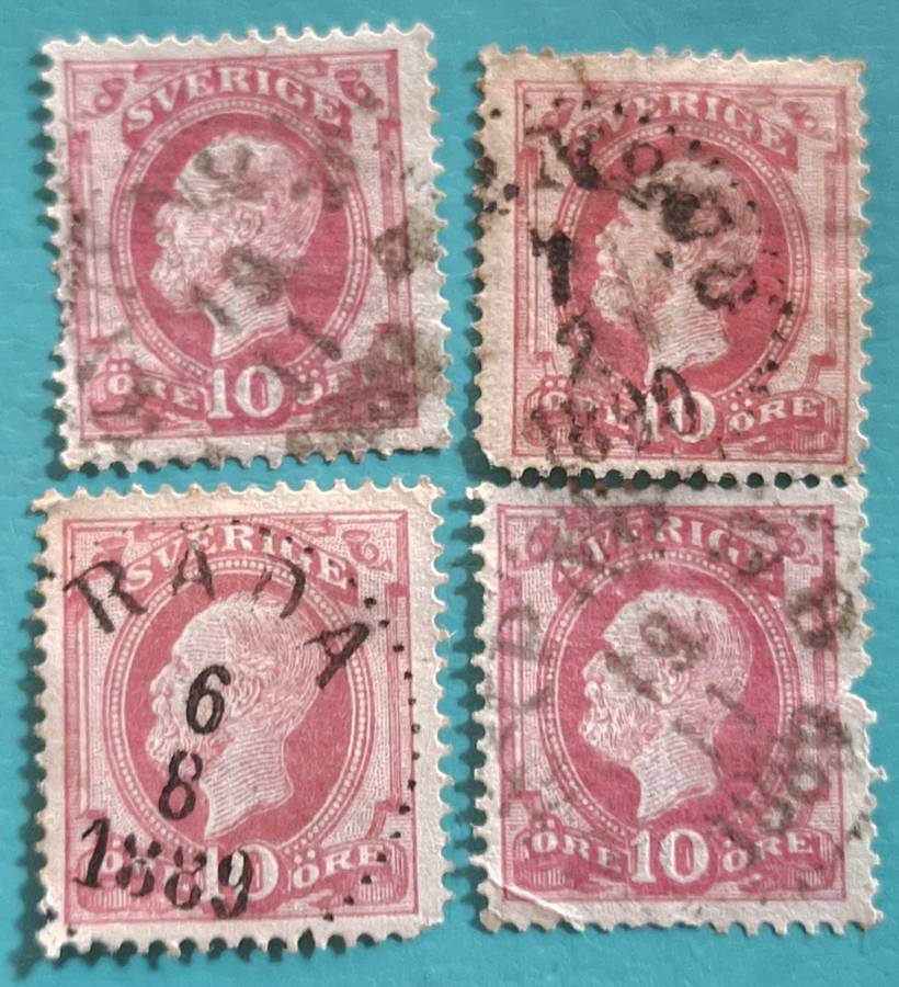 Sweden 1889 King Oscar 10 ore 4 Used stamps