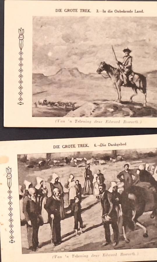 6 Poskaarte "Die Grote Trek" Serie van Tekeninge deur Edward Roworth