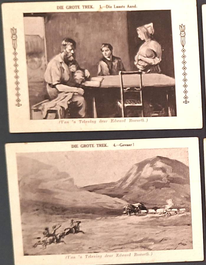 6 Poskaarte "Die Grote Trek" Serie van Tekeninge deur Edward Roworth