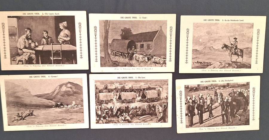 6 Poskaarte "Die Grote Trek" Serie van Tekeninge deur Edward Roworth