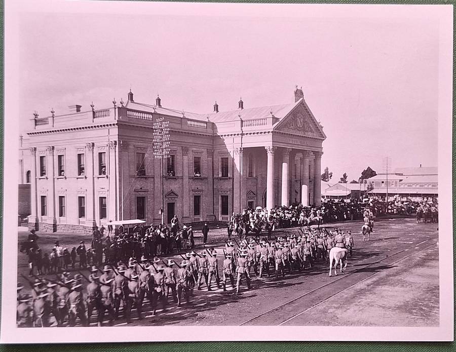 Black and White Photograph 1899 March Past Kimberley Town Hall before Seige