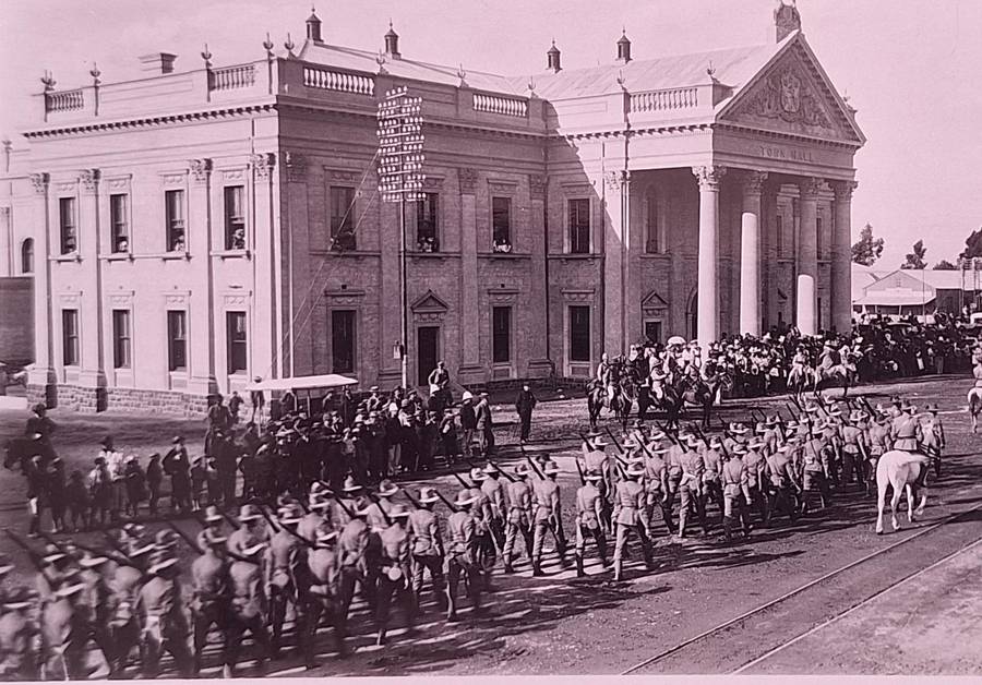 Black and White Photograph 1899 March Past Kimberley Town Hall before Seige