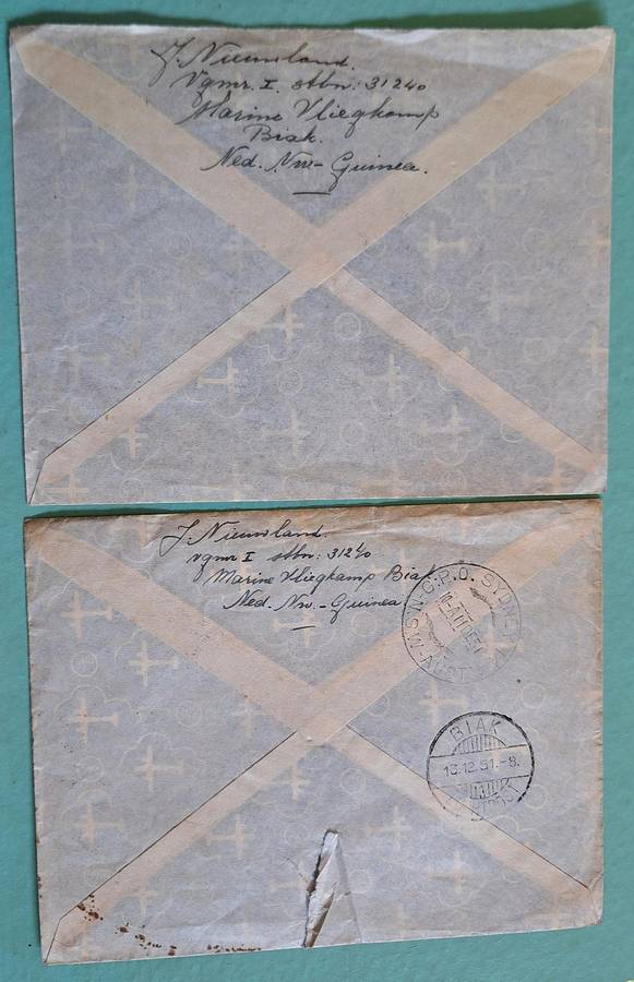 Dutch New Guinea 1951 2 Used Airmail Envelopes with Biak KLM cancellations