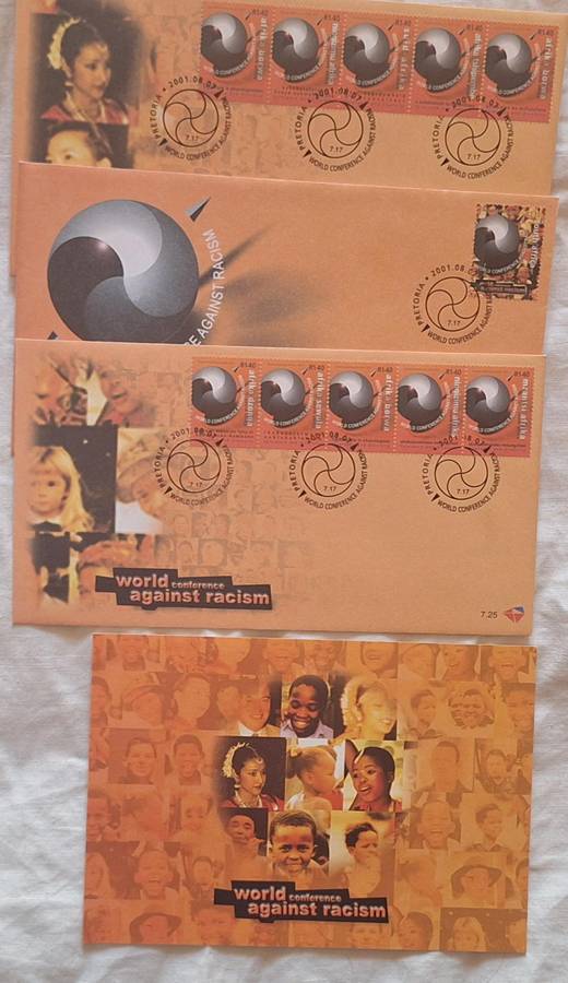 South Africa 2001 World Conference Against Racism Set of 3 FDC 7.23/24/25 and a Post Card