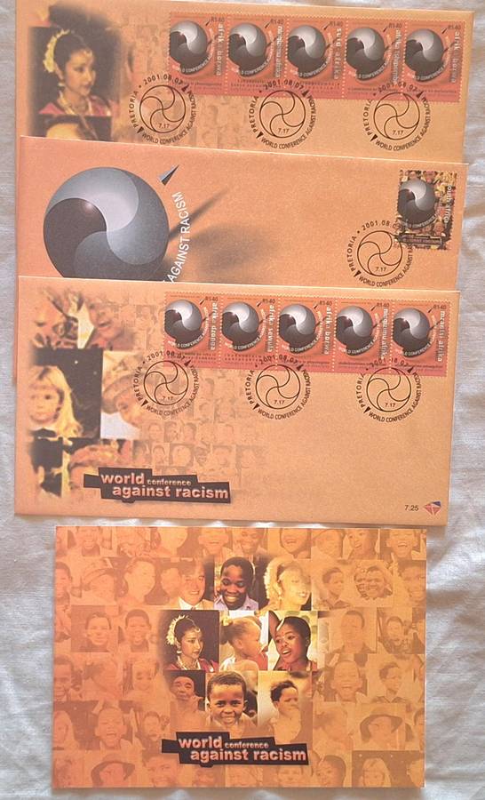 South Africa 2001 World Conference Against Racism Set of 3 FDC 7.23/24/25 and a Post Card