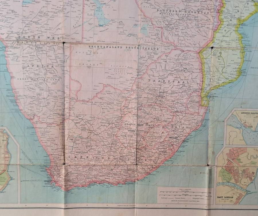 Bartholomew's General Map of Central and South Africa Mounted on Cloth Undated